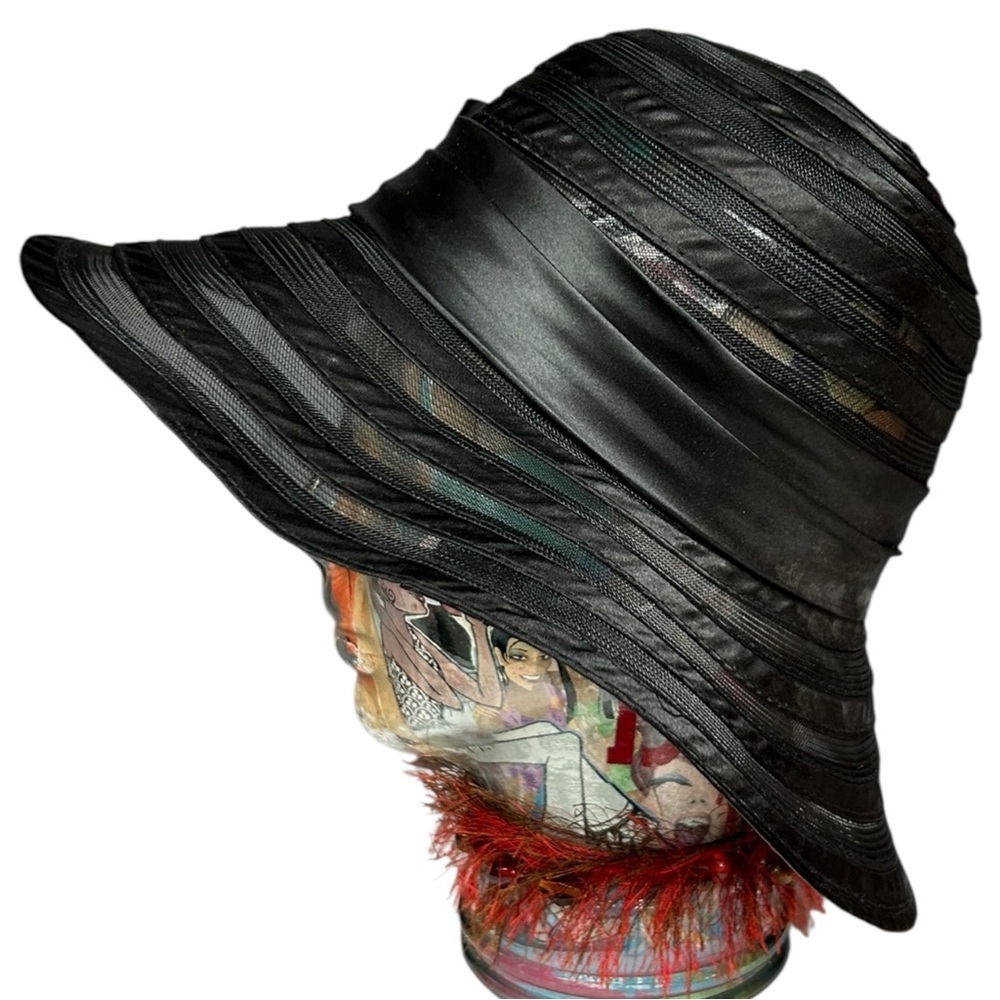 Black Ribbon Dress Hat Wide Brim Floral Bow Church Derby Tea Party Hat - Picture 3 of 10